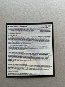 Adesivo Adventures Of LoLo 2 NES Permastruct Noleggio Negozio Istruzioni