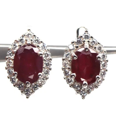 925 Sterling Silver 6 x 8 MM. Red Ruby & Cubic Zirconia Birthstone Earrings - Image 1 of 4