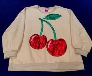 🍒Queen Of Sparkles L (Oversized) Cherry Metallic Sequined Sweatshirt EUC - Picture 1 of 11