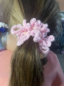 Handmade Pink Crochet Pony Tail Holder Scrunchie - Picture 1 of 1