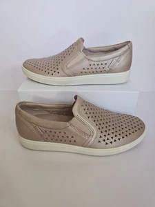 Ecco Soft 7 Laser Cut Slip On Blush Pink Loafer Leather Womens Shoes Size 6 37 - Picture 1 of 11