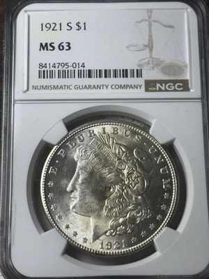 1921-S $1 NGC MS-63 Morgan Silver Dollar - Image 1 of 3