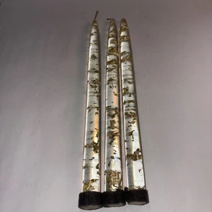 Vintage Lucite Acrylic Candles Gold Foil Flakes 11.5”~Never Burnt ~ Set of 3 - Picture 1 of 11