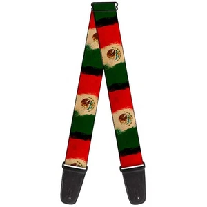 Guitar Strap Mexico Flag Distressed Painting 2 Inches Wide - Picture 1 of 5