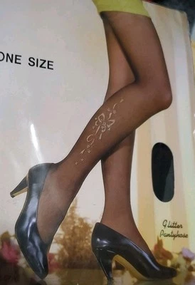 Pantimedias Negras De Colección Años 80 Dorado Brillo Patrón Floral Elegante Disco Glamour Gótico Nuevo de Lote Antiguo Foto 1 de 4