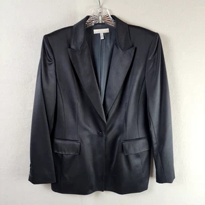 Blazer Anne Klein Petite donna 10P misto lana nero effetto raso - Foto 1 di 10