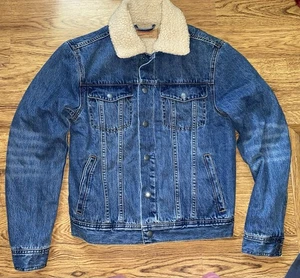 Mango Man Mens Sherpa Lined Denim Jean Jacket Size XS - Picture 1 of 6