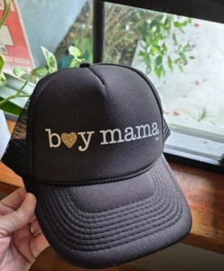 boy mama Black Trucker Style Cap B (gold heart) Y Hat Snapback Sweatband inside - Picture 1 of 8