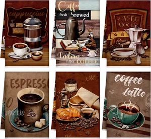 Set of 6 Coffee Kitchen Towels Absorbent Dish Towels 24 x 16 Inches Kitchen Gift - Picture 1 of 7