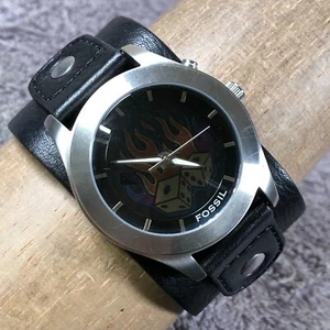 Fossil Big Tic Men JR-8282 Burning Dice Animated Cuff Leather Quartz Watch 8" - Picture 1 of 14