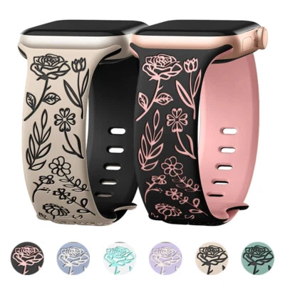 Floral Engraved bracelet Strap For Apple Watch Band 38-49MM iwatch series 10 9 8 - Image 1 of 4