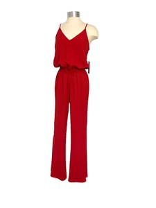 Amanda Uprichard NWT Red Posh Wide Leg Jumpsuit With Slit Size P/XS - Picture 1 of 13