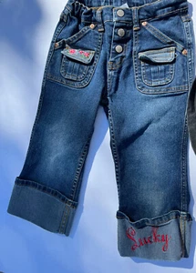 Lucky Brand Girls Denim Jeans Size 6 Cuffed 6 Pocket Adjustable Waist - Picture 1 of 7