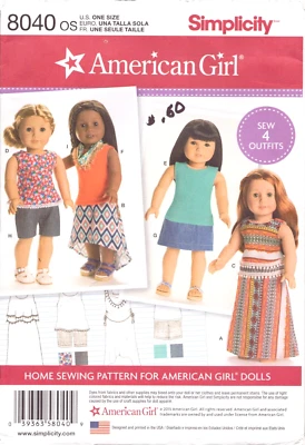 Simplicity 8040 -American Girl ~ Skirts-Tops- Scarf-Shorts ~ Multiple Outfits - Image 1 of 4