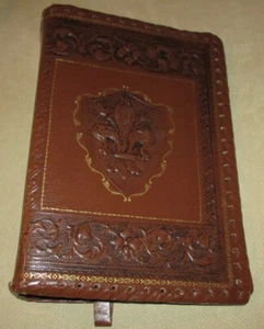 Vntage Stamped Embossed Fleur de Lis Italian Leather Book Jacket Cover - Picture 1 of 7