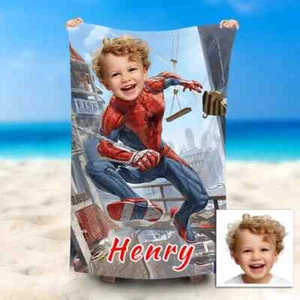 Custom Photo Beach Towel, Personalzied Spider Man Swimming Towel, Birthday Gift - Picture 1 of 1