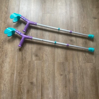 Herdegen Pediatric Forearm Crutches Purple & Teal Condition Is Pre-Owned - Image 1 of 4
