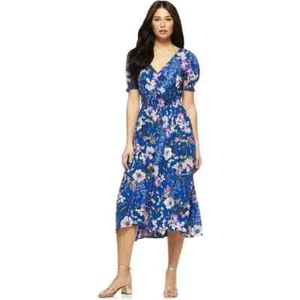Sofia Vergara Women's Short Sleeve Smocked Waist Midi Dress Size Sapphire --O7- - Picture 1 of 4