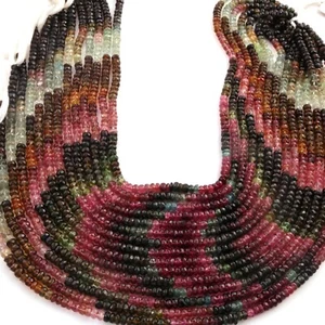 1 Long Strand Multi Tourmaline Faceted Rondelles -Tourmaline Roundel Beads 4mm - Picture 1 of 5