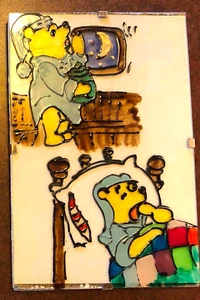 Original Vintage Glasbild Winnie Pooh Bedtime 80er Jahre gemalt vom englischen Künstler - Bild 1 von 2