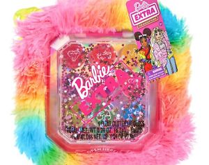 NEW Barbie Extra FUR Makeup Purse! 9 Clear Glitter Lip Gloss Pink Rainbow 🌈