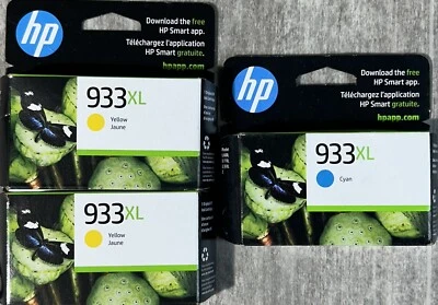 Genuine HP 933XL - 2 Yellow Ink Cartridges & 1 Cyan Ink Cartridge Exp. 4/2025 - Image 1 of 3