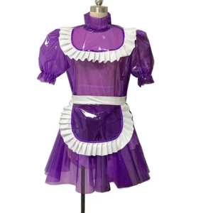 Unisex Sissy abschließbar durchsichtig PVC transparent Dienstmädchen Kostüm Erwachsene Cosplay Übergröße - Bild 1 von 24