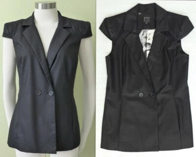 GUESS Padded Shoulders Short Sleeve Black Blazer Jacket w/pockets Size 4 - Image 1 of 4