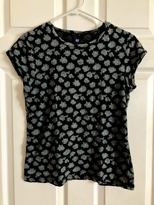 Camiseta Vintage Años 90 GAP Ligeramente Transparente TOP Negra, Verde Azulado y Lila Rosas Floral, L Foto 1 de 4
