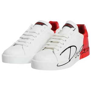 DOLCE & GABBANA Shoes White Red Portofino Low Top Sneakers Mens EU42 / US9 - Picture 1 of 9