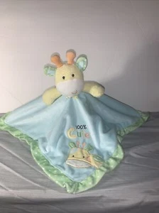 Okie Dokie Blue Green Yellow 100% Cute Rattle Giraffe Security Blanket Lovey - Picture 1 of 5