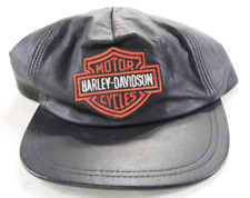 harley davidson hat black leather one size bar shield baseball cap adjustable