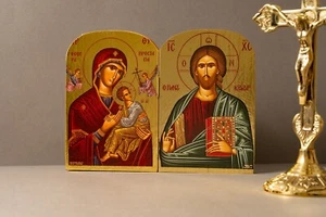 Díptico Tallado Madera Icono con Virgen María Virgen María (Fobera - Prostasia) - Imagen 1 de 7