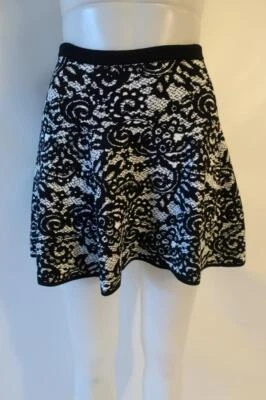 Womens Scoop NYC Black White Floral A-Line Mini Skater Skirt P US/XS * Foto 1 de 4