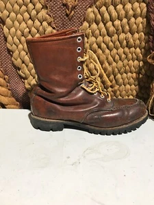 Vintage Brown Leather Moc Toe Lace Up Packer Work Boots Men's Size 8 - Picture 1 of 6