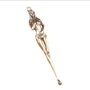 Brass Nude Jewelry Vintage Silver Sexy Goddess Standing Pendant Necklace Spoon - Picture 1 of 6