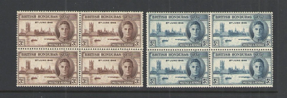 1946 BRITISH HONDURAS Scott # 127-128 {REALEZA } JUEGO DE SELLOS {BLOQUES de 4} MNH Foto 1 de 1