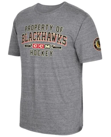 CCM Chicago Blackhawks Mens Grey Mens Property Block Short Sleeve T Shirt Cover