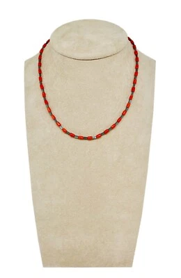 COLLANA UOMO CORALLO ROSSO EMATITE RETTA E ARGENTO - Immagine 1 di 4