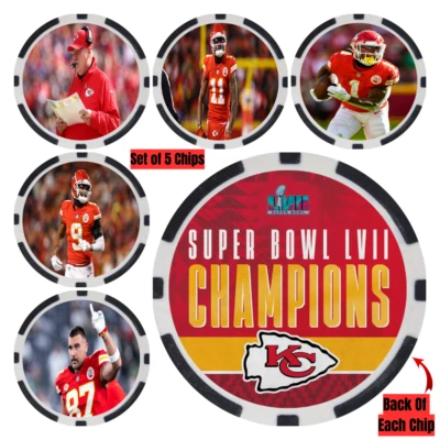 KANSAS CITY CHIEFS 2023 SUPER BOWL LVII CHAMPS - POKER CHIP SET (5) - Image 1 of 2