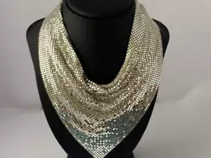 1970s WHITING DAVIS Silver Mesh Scarf/Bib Necklace - Picture 1 of 9