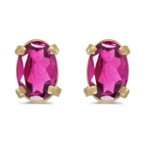 14k Yellow Gold Oval Pink Topaz Earrings - Picture 1 of 4