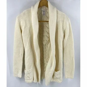 Max Studio Cardigan Sweater Girls Large (14) Cream Ivory Open Front Pointelle - Picture 1 of 4