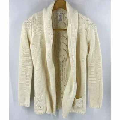 Max Studio Cardigan Sweater Girls Large (14) Cream Ivory Open Front Pointelle - Image 1 of 4