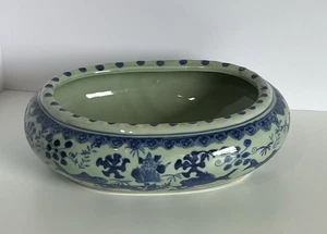 Porcelain Chinese Foot Bath Planter Hand Painted Koi Fish Vintage Oval Blue Gray - Picture 1 of 16
