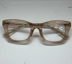 Übergroße eckige Lesebrille klobige Lesebrille blau hell transparent beige 2,0 - Bild 1 von 8