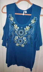 Cato's Damen Plus 22/24 türkis blau Boho Cold Shoulder Bluse - Bild 1 von 4