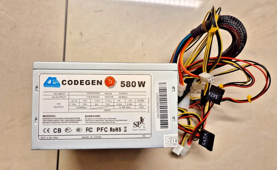 Codegen 580W ATX Model 300X – Alimentatore PC – Funzionante – RetroPC Molex SATA - Immagine 1 di 4