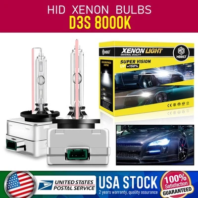 HID Xenon D3S 2* Bulbs HeadLight 8000K Blue White Bi-Xenon Replace Low High Beam - Image 1 of 4