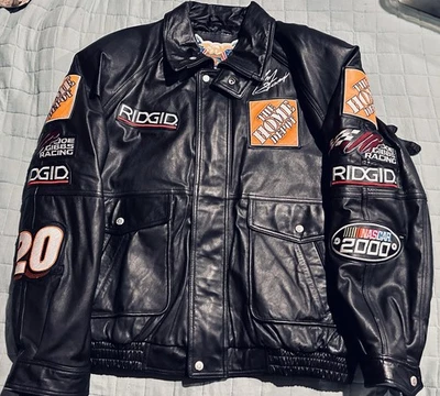 NEW! Men’s XL NASCAR TONY STEWART SIGNED Home Depot  BLACK Leather Jacket RACING - Image 1 of 4